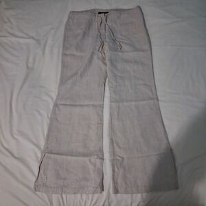 Express Women's 11/12 Beige Linen Wide Leg Drawstring Pants Beachy Boho Casual